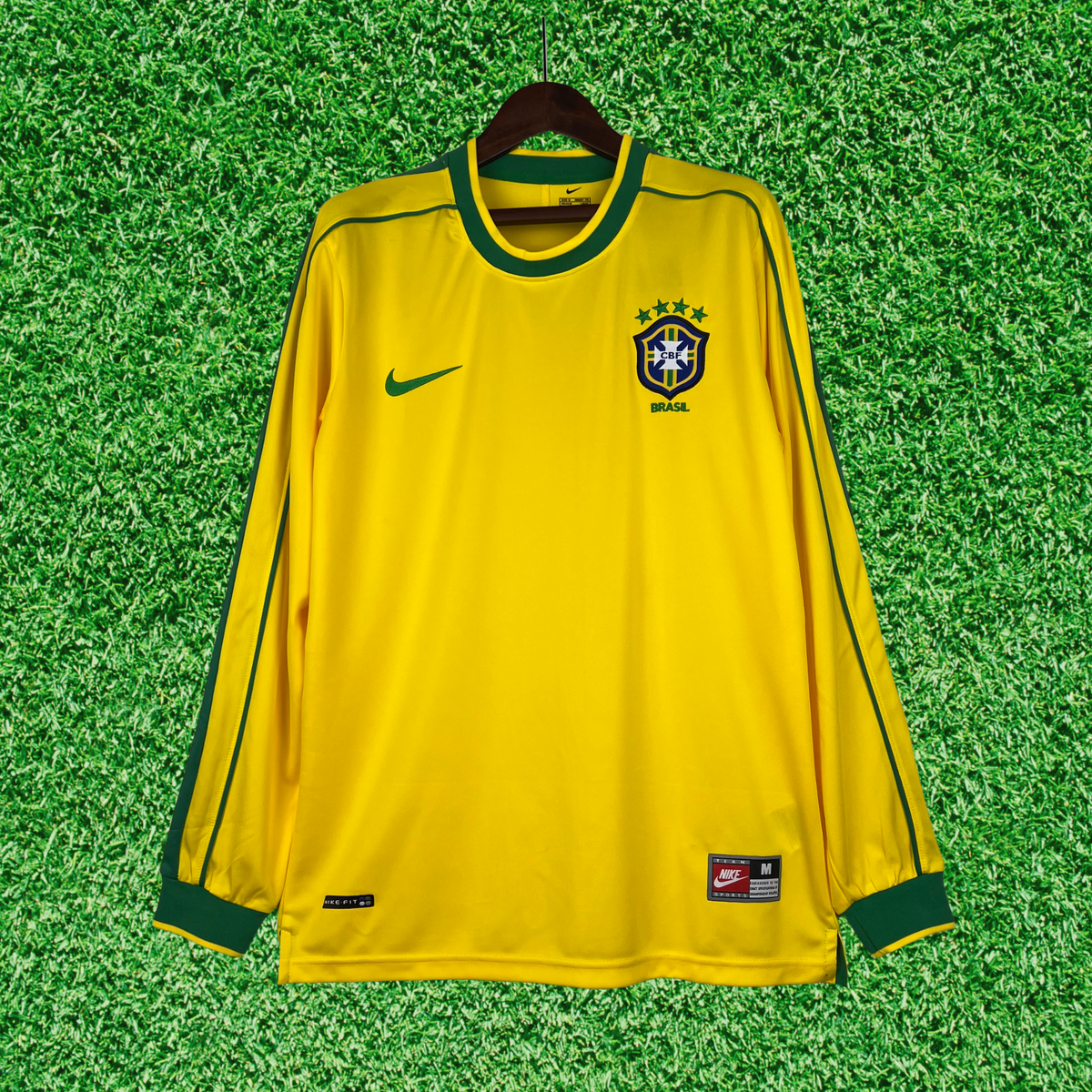 Camiseta de local de Brasil 1998 retro de manga larga 