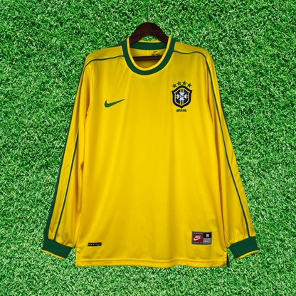 Camiseta de local de Brasil 1998 retro de manga larga 