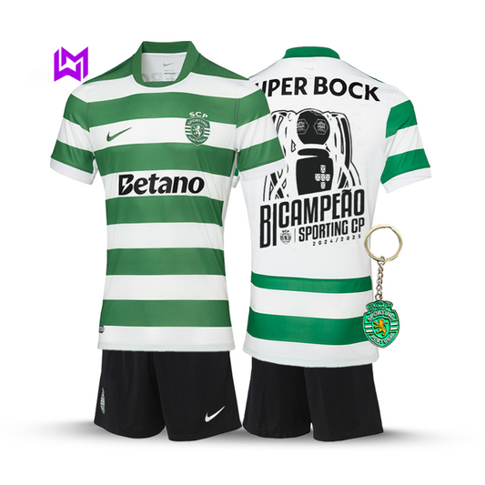 Conjunto Infantil Sporting Principal BICAMPEÃO 2025/26 - LANÇAMENTO! 🦁🏆