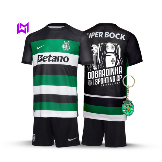 Conjunto Infantil Sporting Principal DOBRADINHA 2024/25 - MODELO EXCLUSIVO! 🦁🏆🏆