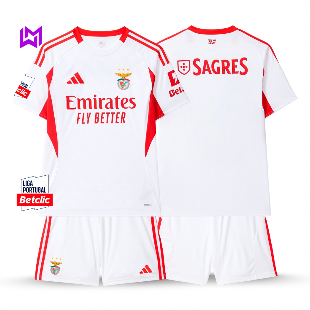 Conjunto Infantil Benfica Alternativa Branca 2025/26 - ÚLTIMAS UNIDADES! 🔥🦅