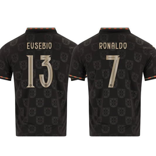 Camiseta de aficionado de Portugal Pantera Negra 2025/26 #13 Eusebio y #7 Ronaldo 
